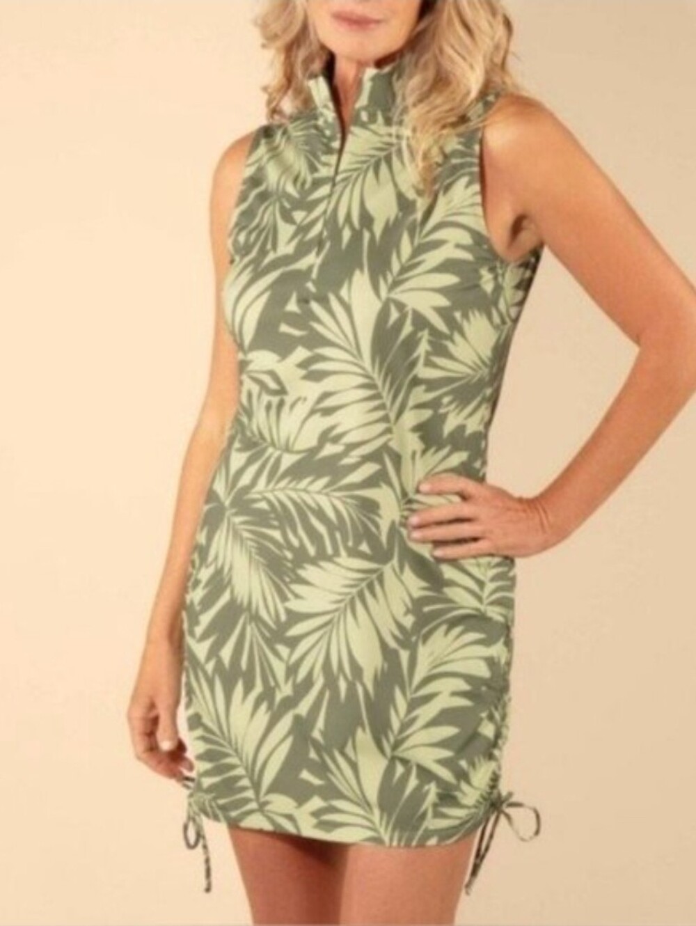 NWT Lands' End Sleeveless MockneckZip Swim Cover-Up - Green Palm Leaf XS